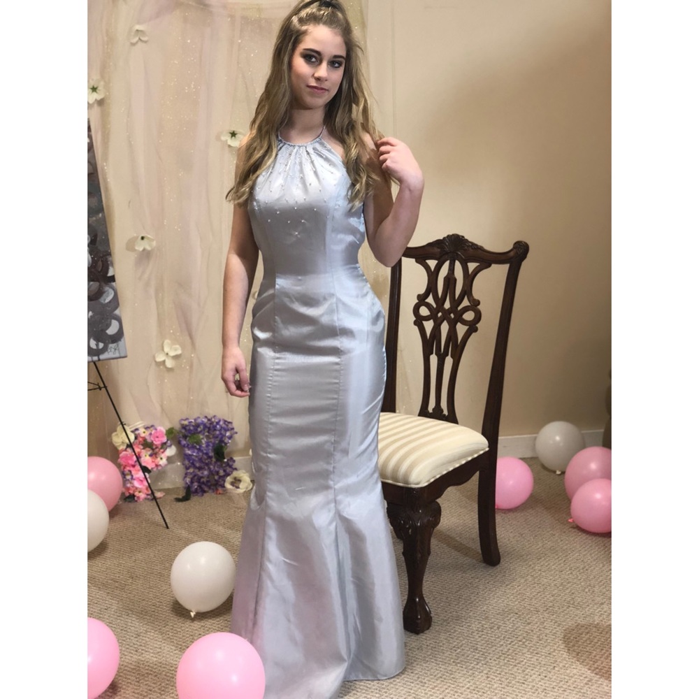 Silver Prom Dress with Strappy Back -Mermaid Style